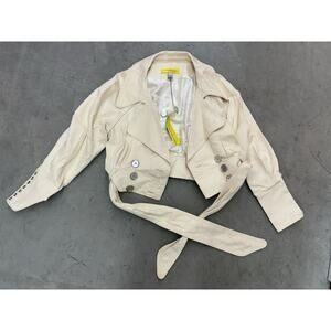 Catherine Malandrino Cropped Belted Jacket Silk Blend Ivory Size 10 NWT